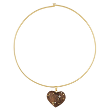 Load image into Gallery viewer, Walnut Studded Heart Pendant in carved wood by Christina Puchi
