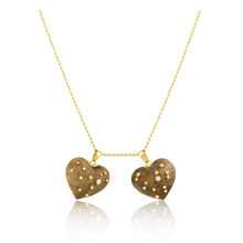 Load image into Gallery viewer, Walnut Studded Heart Pendant in carved wood by Christina Puchi
