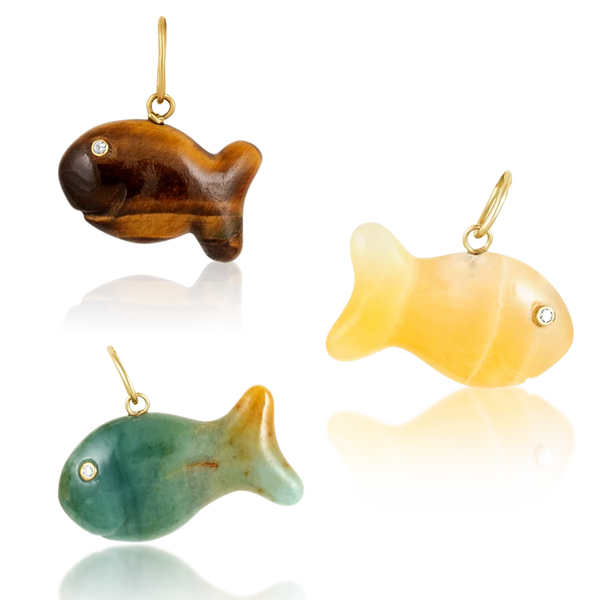 Carved Stone Gold Fish Pendants