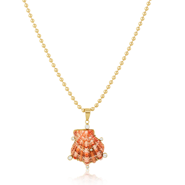 Pink Lion’s Paw White Halo Pendant in shell by Christina Puchi