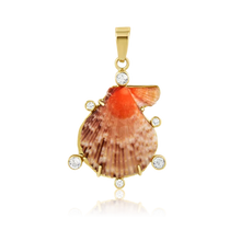 Load image into Gallery viewer, Orange/Brown Shell White Halo Pendant in shell by Christina Puchi
