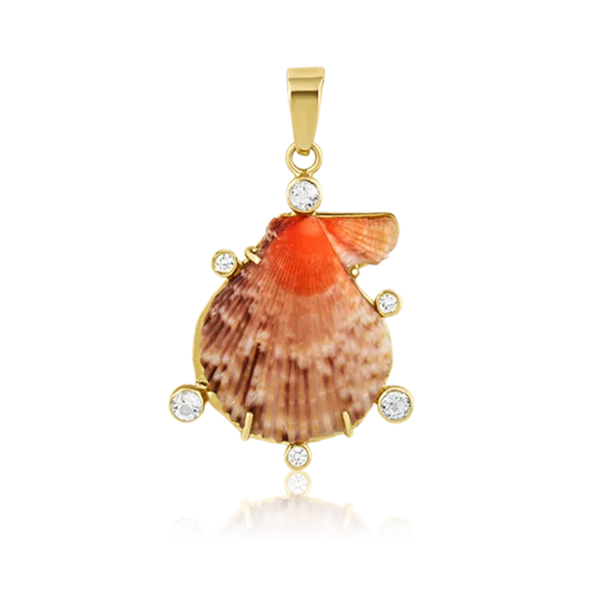 Orange/Brown Shell White Halo Pendant in shell by Christina Puchi