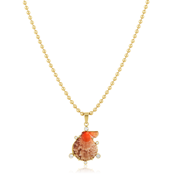 Orange/Brown Shell White Halo Pendant in shell by Christina Puchi