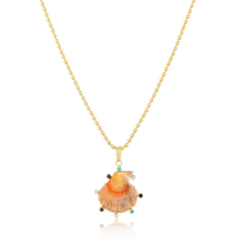 Load image into Gallery viewer, Orange/Pink Shell Blue Halo Pendant in shell by Christina Puchi

