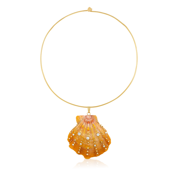 CUSTOM Large Diamond + Gold Ball Orange Lion's Paw Pendant in shell by Christina Puchi