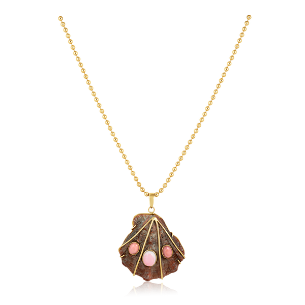 Pink/Grey Lion's Paw with Cabochons Pendant in shell by Christina Puchi