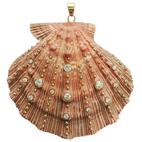 CUSTOM Large Studded Pink Shell Pendant in shell by Christina Puchi
