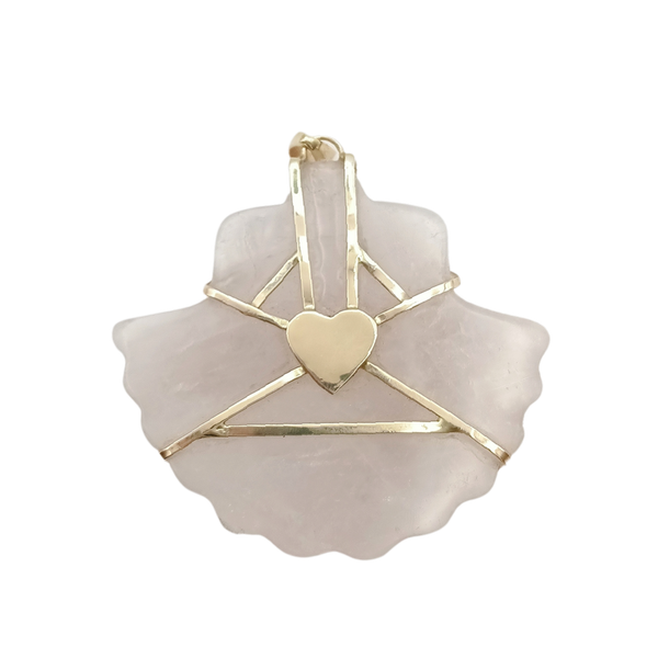 Carved Rose Quartz Shell Pendant in carved stone and shell by Christina Puchi
