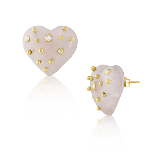 Carved Stone Studded Heart Earrings