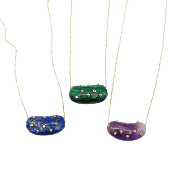 Carved Stone Studded Bean Necklace