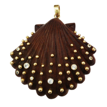 Load image into Gallery viewer, Carved Wood Studded Scallop Shell Pendant
