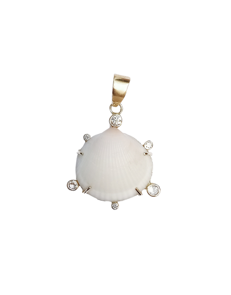 White Shell Diamond Halo Pendant in shell by Christina Puchi