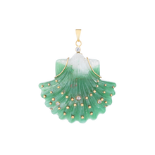 Load image into Gallery viewer, Carved Green Jade Shell Pendant in carved stone and shell by Christina Puchi

