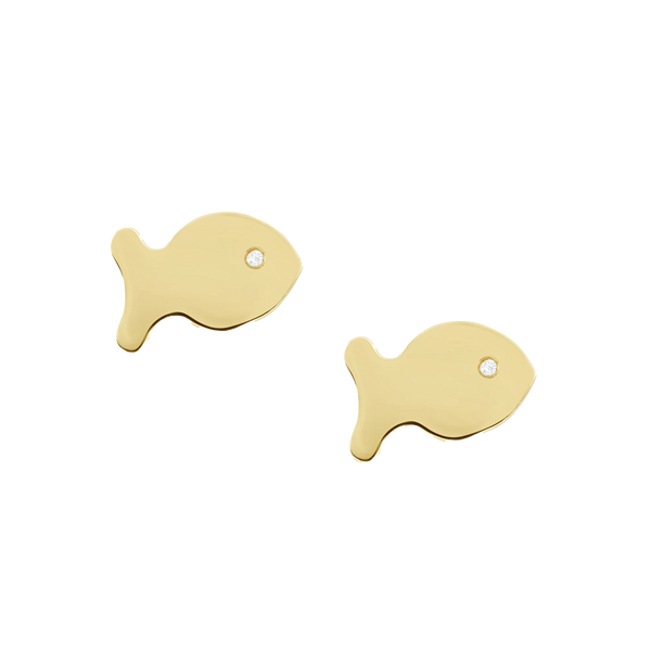 Diamond Eye Fish Studs in gold by Christina Puchi
