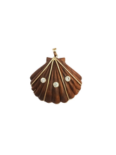 Load image into Gallery viewer, Diamond Wood Shell Pendant in carved wood and shell by Christina Puchi
