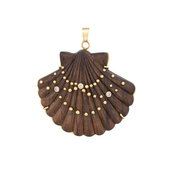 Carved Wood Scallop Shell Pendant