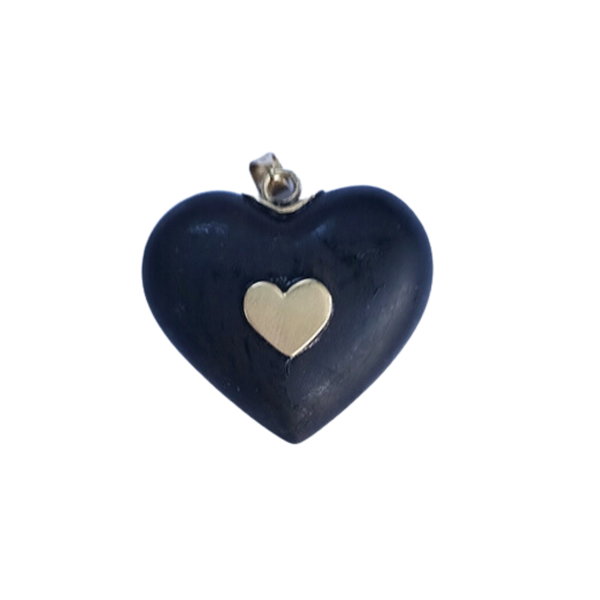 Carved Ebony Studded Heart Pendant in carved wood by Christina Puchi