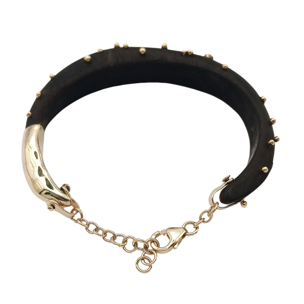 Diamond + Gold Ball Ebony Bracelet in carved wood by Christina Puchi