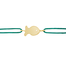 Load image into Gallery viewer, Green Cord Small Fish Friendship Bracelet by Christina Puchi
