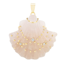 Load image into Gallery viewer, Carved Rose Quartz Shell Pendant in carved stone and shell by Christina Puchi
