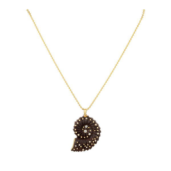 Carved Walnut Ammonite Pendant in carved wood by Christina Puchi