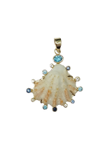 Load image into Gallery viewer, White Kitten’s Paw Aqua Halo Pendant in shell by Christina Puchi
