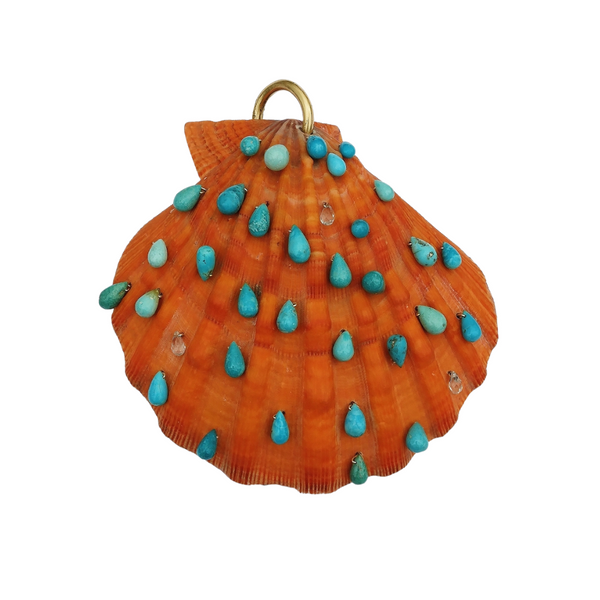 Orange & Turquoise Shell Pendant in shell by Christina Puchi