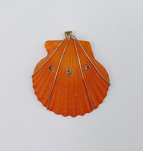 Orange Shell with Peridot Pendant in shell by Christina Puchi