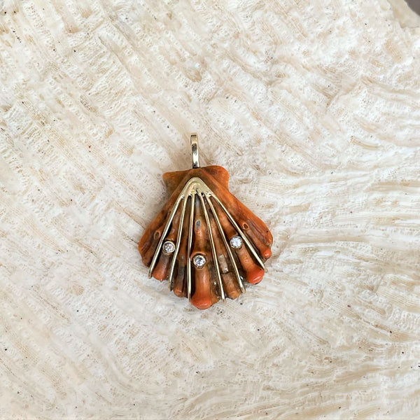 3 Stone Orange Lions Paw Pendant in shell by Christina Puchi