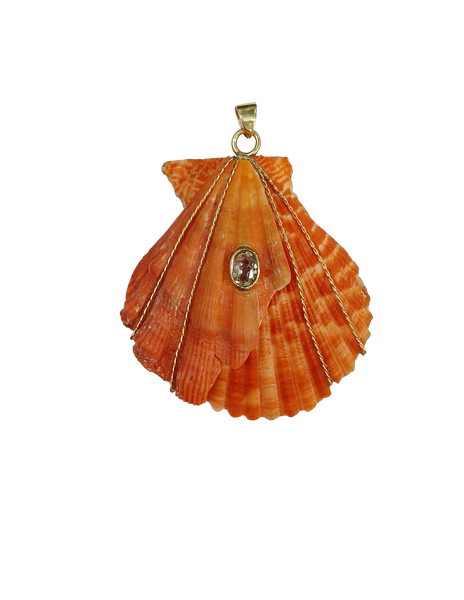 Orange Joined Shell with Quartz Pendant in shell by Christina Puchi