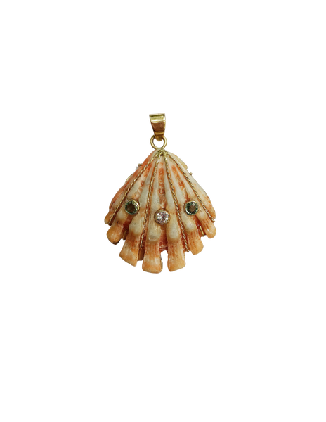 White Shell with Colored Stones Pendant in shell by Christina Puchi