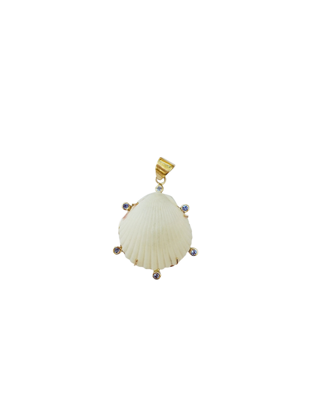 Blue Sapphire Halo Pendant in shell by Christina Puchi