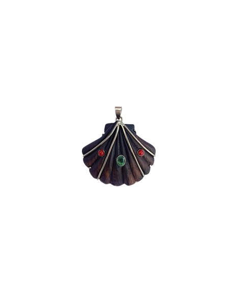Wooden Shell with Emeralds Pendant in shell by Christina Puchi