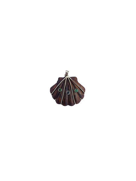 Wooden Shell with Green Stones Pendant in shell by Christina Puchi
