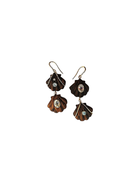 2 Tier Shell Earrings in carved wood by Christina Puchi