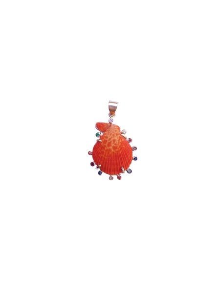 Bright Orange Shell Halo Pendant in shell by Christina Puchi