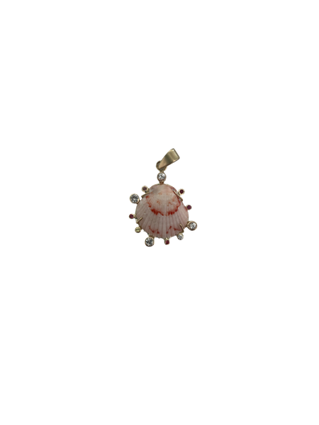 Pink Sapphire Halo Pendant in shell by Christina Puchi