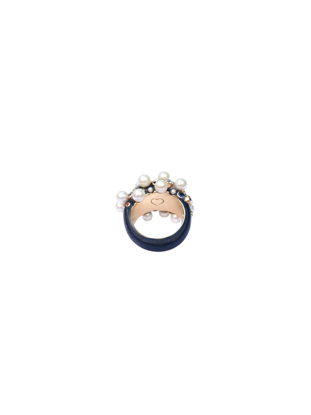 Carved Ebony Pearl Ring in carved wood by Christina Puchi