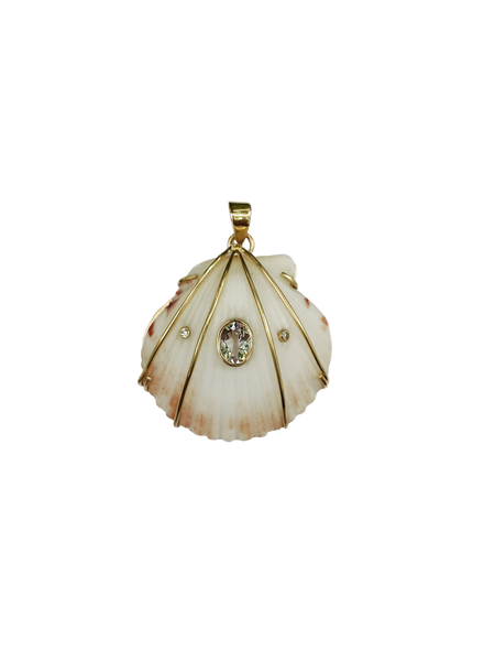 White Topaz/Diamond Shell Pendant in shell by Christina Puchi
