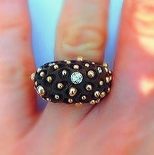 Load image into Gallery viewer, Walnut Ring with Diamonds and Gold in carved wood by Christina Puchi
